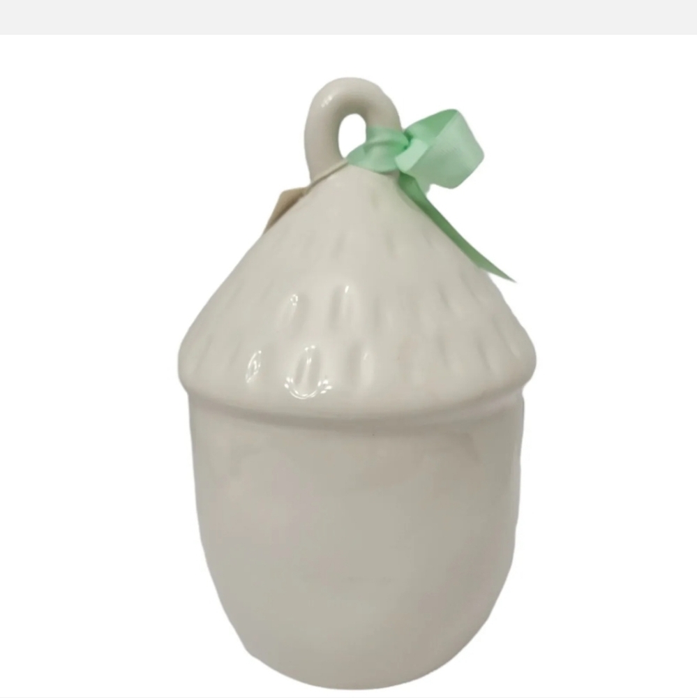 Rae Dunn Acorn Birdhouse Nest KNOCK Ivory With Mint Bow LL Magenta - Picture 5 of 6